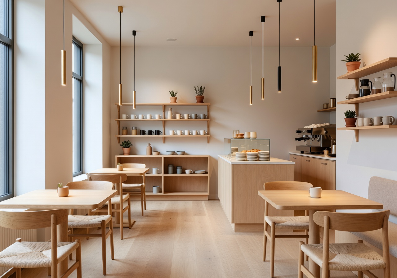 Kaffebrenneriet café interior with warm lighting and minimalist Scandinavian decor in Oslo